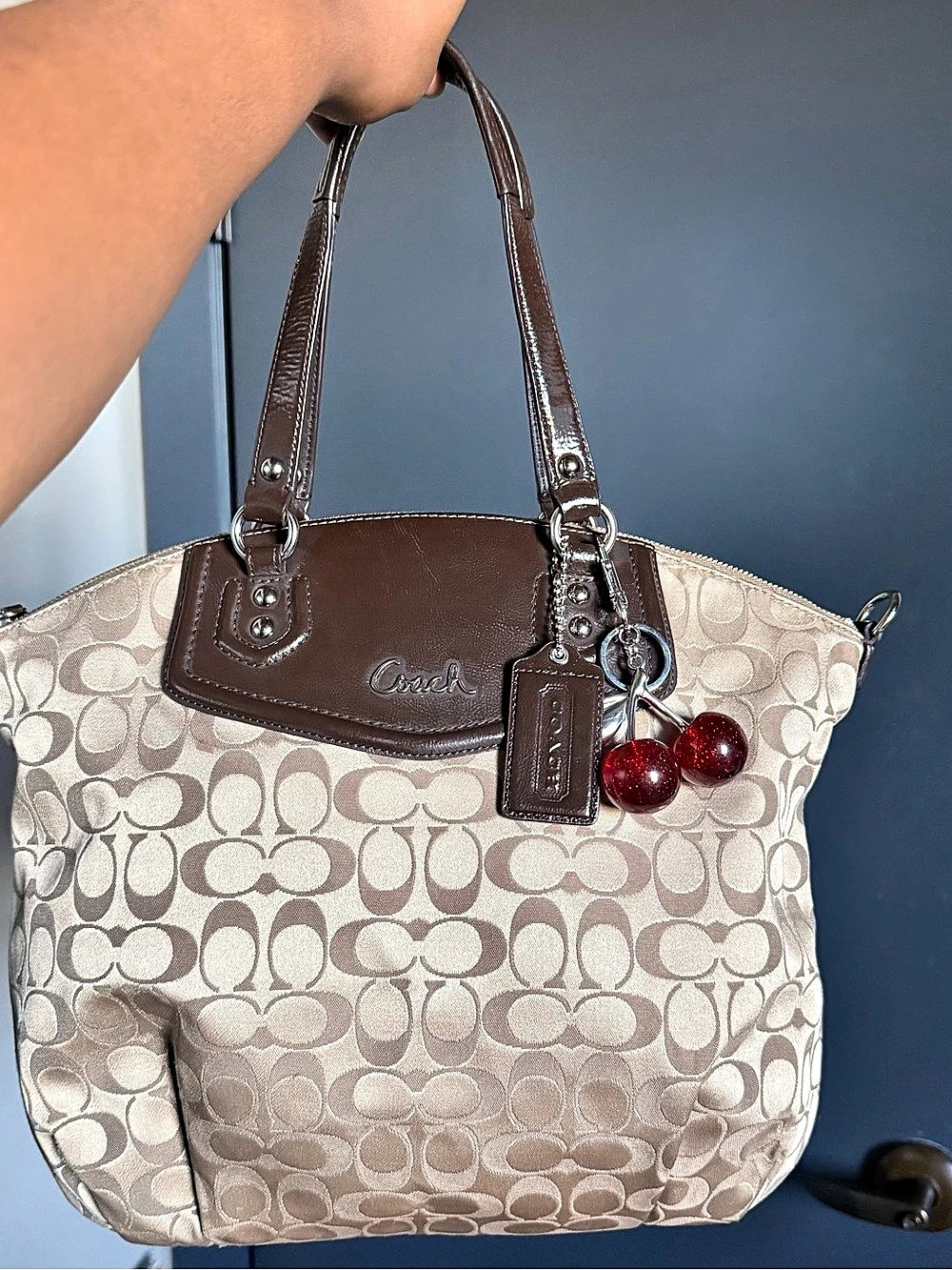 Coach Ashley Beige/Brown Signature XL Satchel